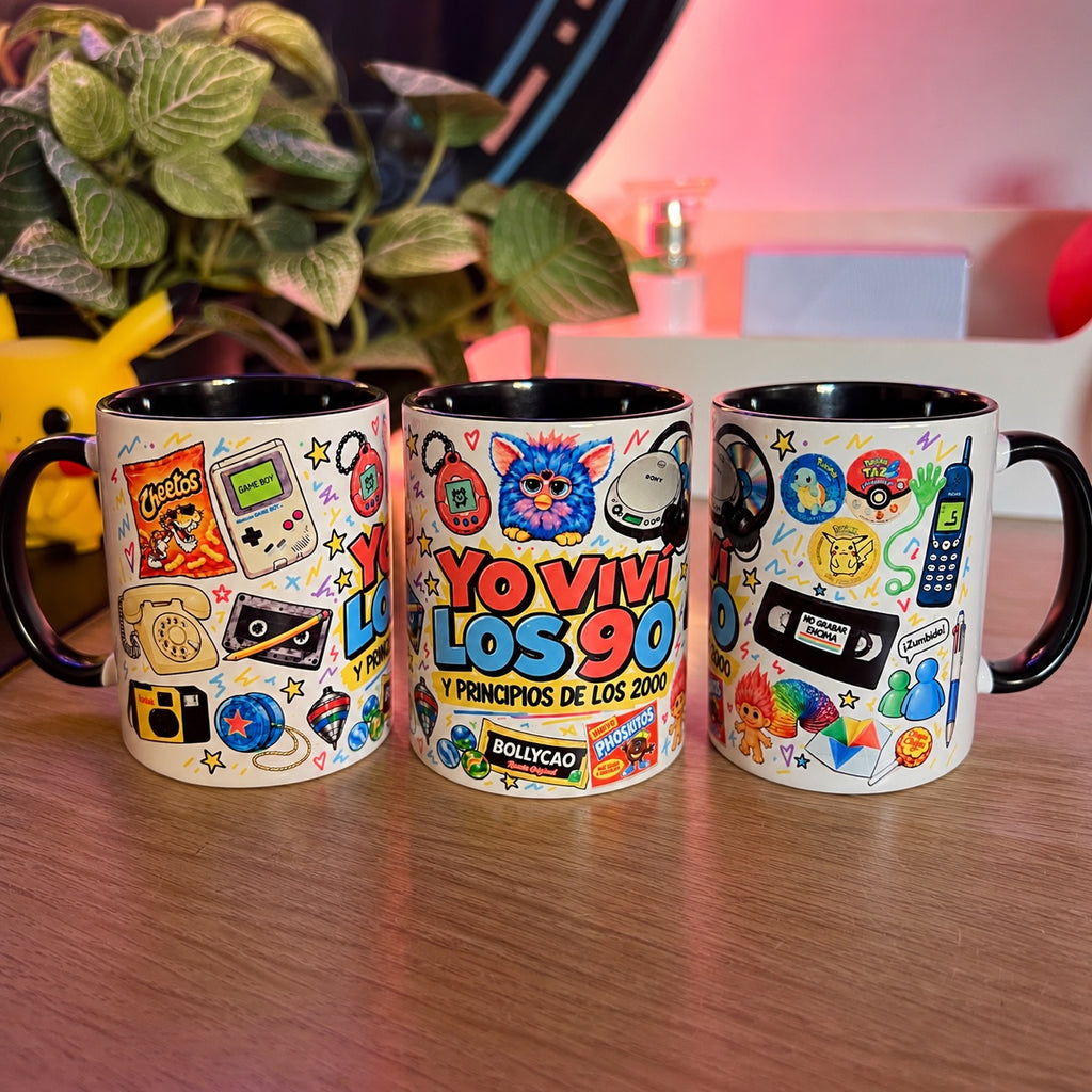 Taza Yo viví los 90: tres vistas del mismo diseño